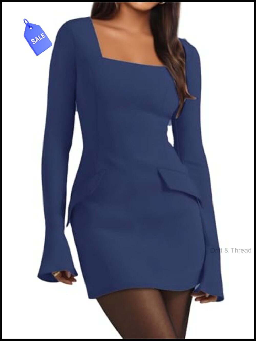 Long Sleeve Mini Dress Square Neck Bodycon Party Club Formal Fall